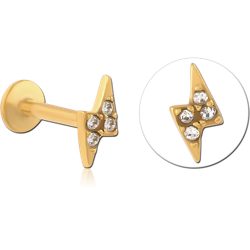 GOLD PVD COATED SURGICAL STEEL GRADE 316L INTERNALLY THREADED JEWELED MICRO LABRET - THUNDER