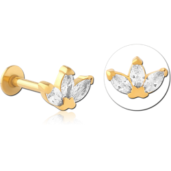 GOLD PVD COATED SURGICAL STEEL GRADE 316L INTERNALLY THREADED JEWELED MICRO LABRET