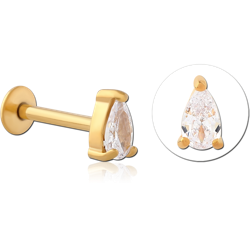 GOLD PVD COATED SURGICAL STEEL GRADE 316L INTERNALLY THREADED JEWELED MICRO LABRET - DROP