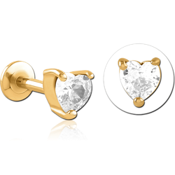 GOLD PVD COATED SURGICAL STEEL GRADE 316L INTERNALLY THREADED JEWELED MICRO LABRET - HEART