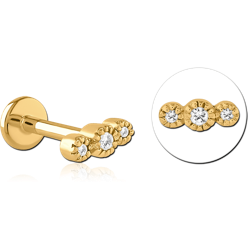 GOLD PVD COATED SURGICAL STEEL GRADE 316L INTERNALLY THREADED JEWELED MICRO LABRET