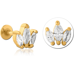 GOLD PVD COATED SURGICAL STEEL GRADE 316L INTERNALLY THREADED JEWELED MICRO LABRET