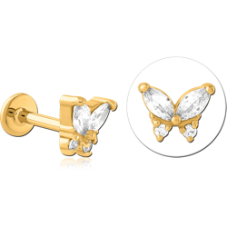 GOLD PVD COATED SURGICAL STEEL GRADE 316L INTERNALLY THREADED JEWELED MICRO LABRET