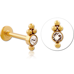 GOLD PVD COATED SURGICAL STEEL GRADE 316L INTERNALLY THREADED JEWELED MICRO LABRET