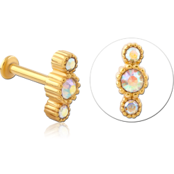 GOLD PVD COATED SURGICAL STEEL GRADE 316L INTERNALLY THREADED JEWELED MICRO LABRET