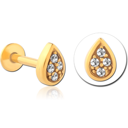 GOLD PVD COATED SURGICAL STEEL GRADE 316L INTERNALLY THREADED JEWELED MICRO LABRET PEAR DROP