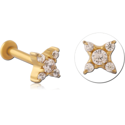 GOLD PVD COATED SURGICAL STEEL GRADE 316L INTERNALLY THREADED JEWELED MICRO LABRET  - SQUARE