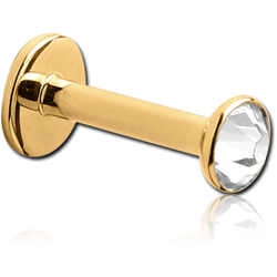 GOLD PVD COATED SURGICAL STEEL GRADE 316L INTERNALLY THREADED LABRET WITH JEWELED DISC