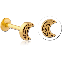 GOLD PVD COATED SURGICAL STEEL GRADE 316L INTERNALLY THREADED MICRO LABRET - CRESCENT