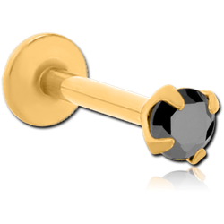 GOLD PVD COATED SURGICAL STEEL GRADE 316L INTERNALLY THREADED ROUND PRONG SET JEWELED MICRO LABRET