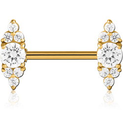 GOLD PVD COATED SURGICAL STEEL GRADE 316L NIPPLE PIERCING INTERNAL THREADED BAR WITH MOVING CHARM FINE JEWELED