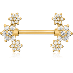 GOLD PVD COATED SURGICAL STEEL GRADE 316L NIPPLE PIERCING INTERNAL THREADED BAR WITH MOVING CHARM FINE JEWELED