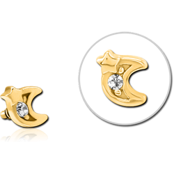 GOLD PVD COATED SURGICAL STEEL GRADE 316L JEWELED MICRO ATTACHMENT FOR 1.2MM INTERNALLY THREADED PINS - CRESCENT AND STAR