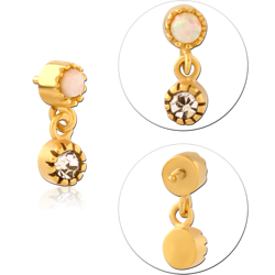 GOLD PVD COATED SURGICAL STEEL GRADE 316L SYNTHETIC OPAL JEWELED MICRO ATTACHMENT FOR 1.2MM INTERNALLY THREADED PINS