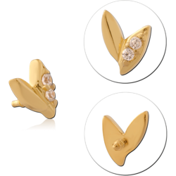 GOLD PVD COATED 316L SURGICAL STEEL GRADE 316L INTERNALLY THREADED TOP DOUBLE LEAF WITH TRIPLE GEMS