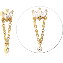 GOLD PVD COATED SURGICAL STEEL GRADE 316L JEWELED MICRO ATTACHMENT FOR 1.2MM INTERNALLY THREADED PINS