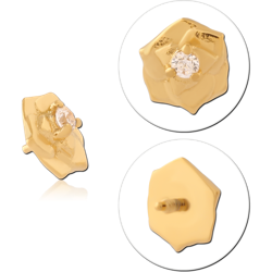 GOLD PVD COATED 316L SURGICAL STEEL GRADE 316L INTERNALLY THREADED TOP ROSE FLOWER CLEAR CENTER GEM
