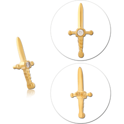 GOLD PVD COATED 316L SURGICAL STEEL GRADE 316L INTERNAL ATTACHMENT SWORD WITH GEM