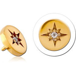 GOLD PVD COATED SURGICAL STEEL GRADE 316L INTERNAL ATTACHMENT EIGHT-POINT STAR CLEAR GEM DISC