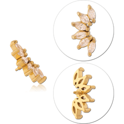 GOLD PVD COATED SURGICAL STEEL GRADE 316L INTERNAL THREADED ATTACHMENT MARQUISE FAN CLUSTER CLEAR GEMS