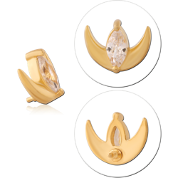 GOLD PVD COATED 316L SURGICAL STEEL GRADE 316L INTERNAL THREADED ATTACHMENT CRESCENT FRAME WITH MARQUISE CENTER GEM