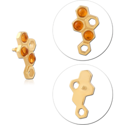 GOLD PVD COATED SURGICAL STEEL GRADE 316L INTERNAL ATTACHMENT HONEYCOMB HEXAGON ORANGE GEMS