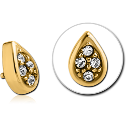 GOLD PVD COATED SURGICAL STEEL GRADE 316L JEWELED PEAR DROP FOR 1.2MM INTERNALLY THREADED PINS