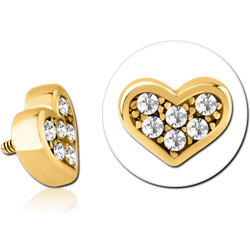 GOLD PVD COATED SURGICAL STEEL GRADE 316L JEWELED MICRO ATTACHMENT FOR 1.2MM INTERNALLY THREADED PINS - HEART