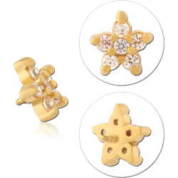 GOLD PVD COATED SURGICAL STEEL GRADE 316L JEWELED MICRO ATTACHMENT FOR 1.2MM INTERNALLY THREADED PINS - FLOWER