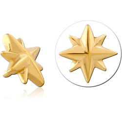 GOLD PVD COATED SURGICAL STEEL GRADE 316L INTERNAL THREADED TOP FACETED EIGHT-POINT STAR