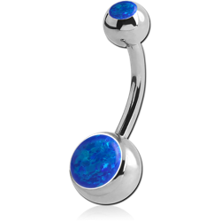 SURGICAL STEEL GRADE 316L INTERNALLY THREADED DOUBLE JEWELED NAVEL BANANA WITH ORGANIC SYNTHETIC OPALS