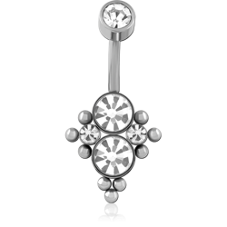 SURGICAL STEEL GRADE 316L INTERNALLY THREADED DOUBLE JEWELED NAVEL BANANA