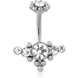 SURGICAL STEEL GRADE 316L INTERNALLY THREADED DOUBLE JEWELED NAVEL BANANA
