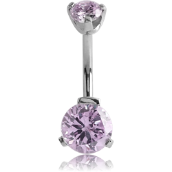 SURGICAL STEEL GRADE 316L INTERNALLY THREADED ROUND PRONG SET DOUBLE JEWELED NAVEL BANANA