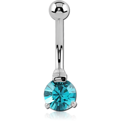 SURGICAL STEEL GRADE 316L INTERNALLY THREADED ROUND PRONG SET DOUBLE JEWELED NAVEL BANANA