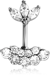 SURGICAL STEEL GRADE 316L INTERNALLY THREADED DOUBLE JEWELED NAVEL BANANA