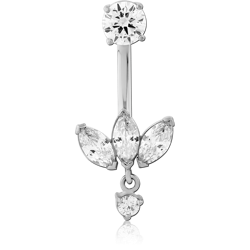 SURGICAL STEEL GRADE 316L INTERNALLY THREADED DOUBLE JEWELED NAVEL BANANA