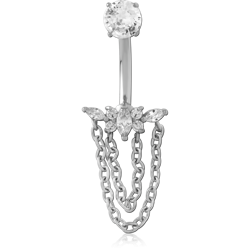 SURGICAL STEEL GRADE 316L INTERNALLY THREADED DOUBLE JEWELED NAVEL BANANA