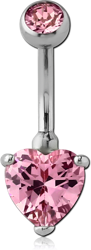 SURGICAL STEEL GRADE 316L INTERNALLY THREADED DOUBLE JEWELED NAVEL BANANA-BOTTOM HEART PRONG SET