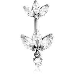 SURGICAL STEEL GRADE 316L INTERNALLY THREADED DOUBLE JEWELED NAVEL BANANA