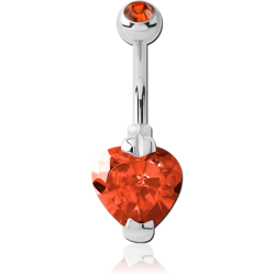 SURGICAL STEEL GRADE 316L INTERNALLY THREADED DOUBLE JEWELED HEART 10 MM NAVEL BANANA