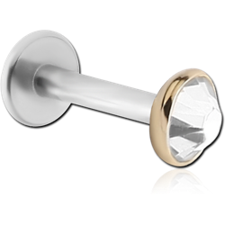 14 KARAT GOLD YELLOW JEWELED ATTACHMENT WITH SURGICAL STEEL INTERNALLY THREADED LABRET PIN