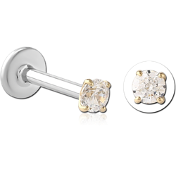 14K GOLD JEWELED ATTACHMENT WITH SURGICAL STEEL GRADE 316L INTERNALLY THREADED LABRET PIN