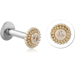 14 KARAT GOLD YELLOW JEWELED ATTACHMENT WITH SURGICAL STEEL INTERNALLY THREADED LABRET PIN