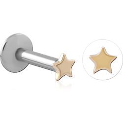 14 KARAT GOLD YELLOW JEWELED ATTACHMENT WITH SURGICAL STEEL INTERNALLY THREADED LABRET PIN