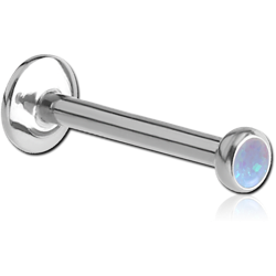 SURGICAL STEEL GRADE 316L INTERNALLY THREADED LABRET WITH SYNTHETIC OPAL JEWELED DISC