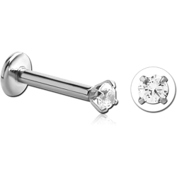 SURGICAL STEEL GRADE 316L INTERNALLY THREADED LABRET WITH PRONG SET ROUND JEWELED ATTACHMENT