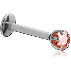 SURGICAL STEEL GRADE 316L INTERNALLY THREADED LABRET WITH PRONG SET FLOWER JEWELED ATTACHMENT