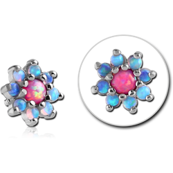 SURGICAL STEEL GRADE 316L INTERNALLY THREADED SYNTHTEIC OPAL JEWELED FLOWER ATTACHMENT