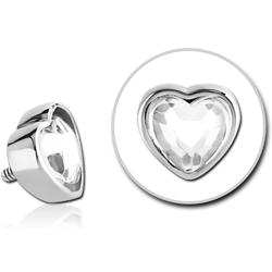 SURGICAL STEEL GRADE 316L JEWELED HEART ATTACHMENT FOR 1.6MM INTERNALLY THREADED PINS
